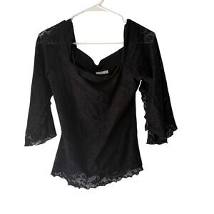 Black Lace Top VOL. 1 Square Neck Bell Sleeve Blouse Womens XL Whimsigoth Witchy